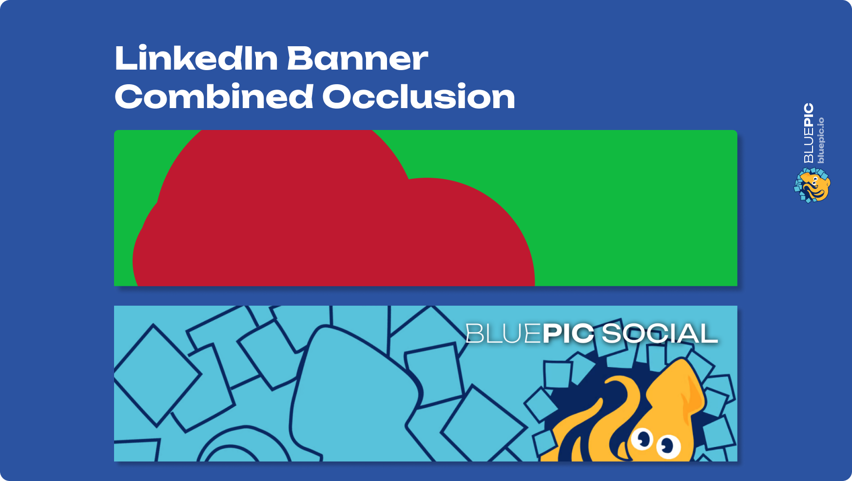 Graphic combining all possible occluded spaces with a red (cloud-like) shape marking the occlusion zone and example banner avoiding important information in the occlusion area